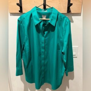 Chico's Vibrant Teal No-Iron Chest dart Button Up Collared Shirt